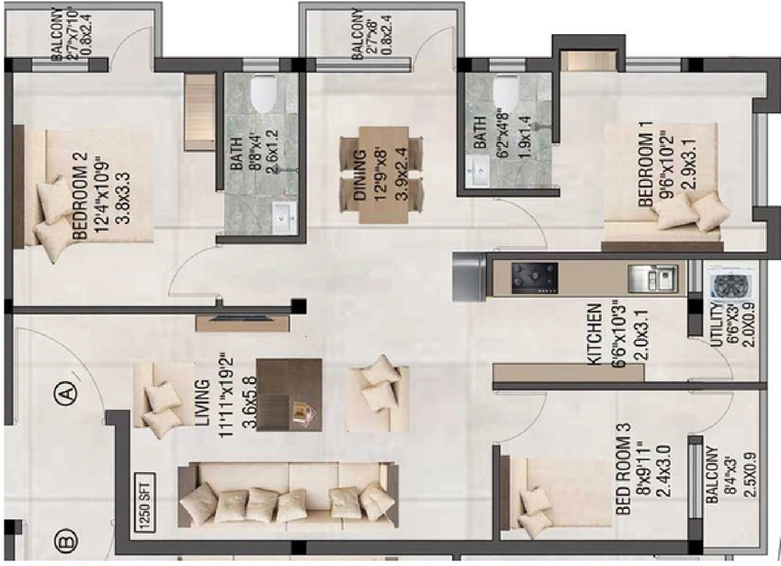 3 BHK Flat in Harmony Brindavan in Sholinganallur, Chennai - Image 833258