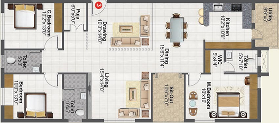 3 BHK Flat in Rami Ashoo Towers in Attapur, Hyderabad - Image 833264