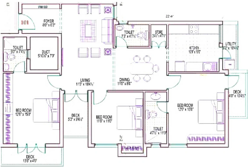 3 BHK Flat in Harmony Emerald in Thiruvanmiyur, Chennai - Image 833300