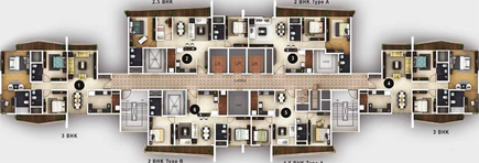 Floor Plan of Amanora Gateway Towers 1 in Hadapsar, Pune - Image 119624
