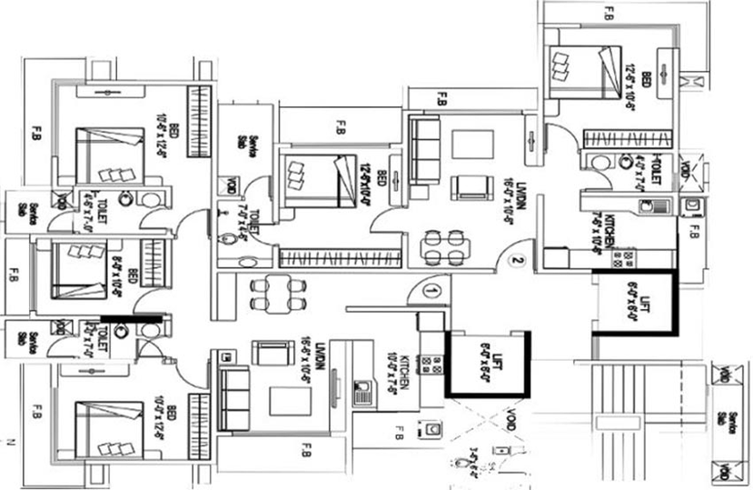 Floor Plan of Lalani Velentine Apartment 6 in Goregaon East, Mumbai - Image 223957