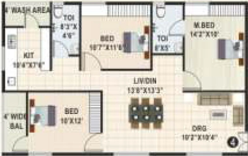 3 BHK Flat in Himagiri Pottapus Hima Sai Srinidhim in Attapur, Hyderabad - Image 833458