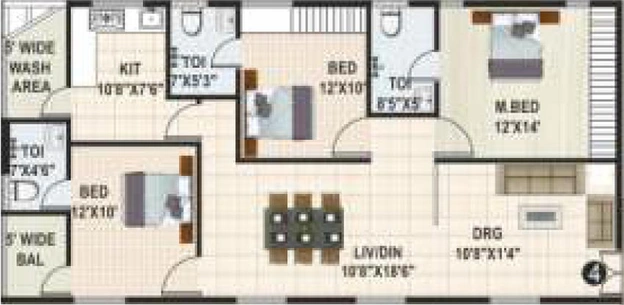3 BHK Flat in Himagiri Pottapus Hima Sai Srinidhim in Attapur, Hyderabad - Image 833459