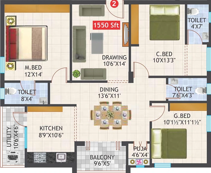 3 BHK Flat in Vanukuri Adithya Residency in Miyapur, Hyderabad - Image 833540