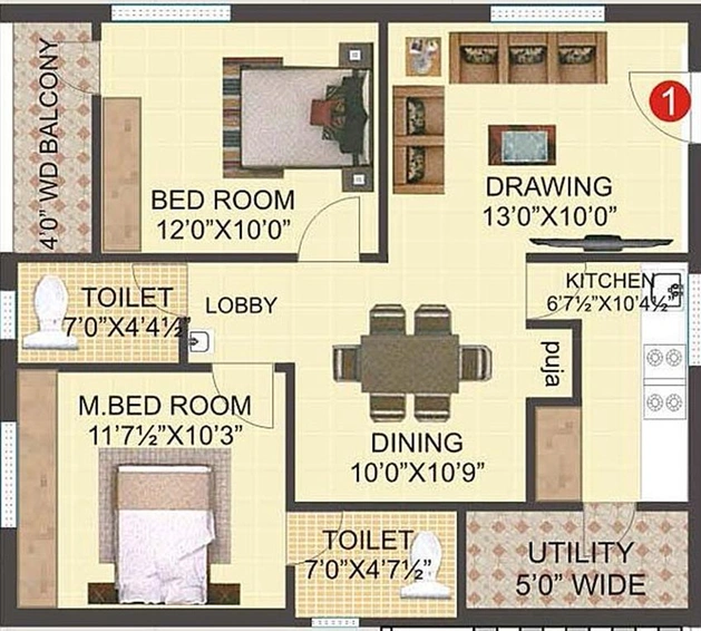 2 BHK Flat in Saudhaa Lotus Avenues in Miyapur, Hyderabad - Image 833553