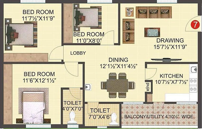 3 BHK Flat in Saudhaa Lotus Avenues in Miyapur, Hyderabad - Image 833555