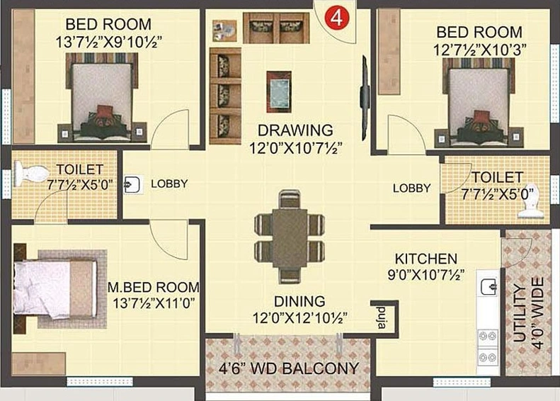 3 BHK Flat in Saudhaa Lotus Avenues in Miyapur, Hyderabad - Image 833556