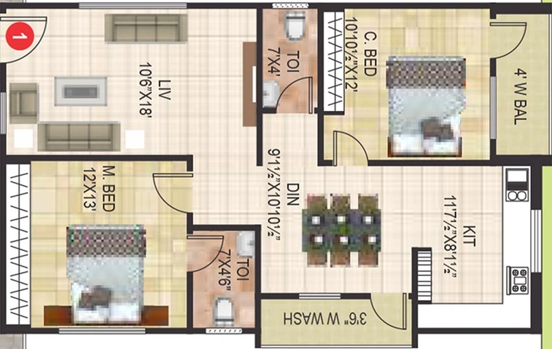 2 BHK Flat in Sri Vathsa Sky Heaven in Miyapur, Hyderabad - Image 833560