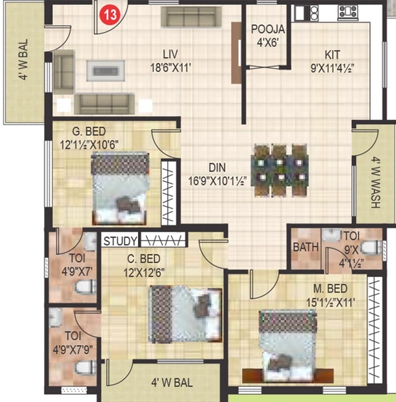 3 BHK Flat in Sri Vathsa Sky Heaven in Miyapur, Hyderabad - Image 833562