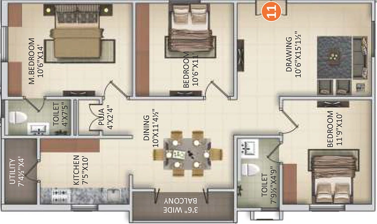 3 BHK Flat in Saanvee Platina in Bolarum, Hyderabad - Image 833867