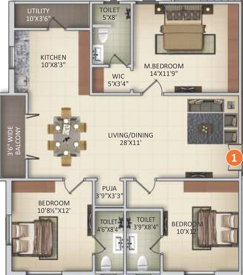3 BHK Flat in Saanvee Platina in Bolarum, Hyderabad - Image 833868