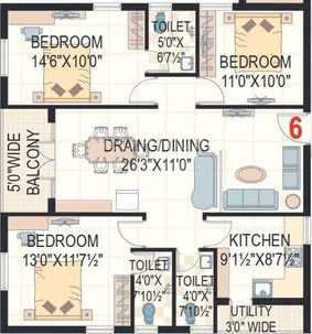 3 BHK Flat in Maphar Hillock in Attapur, Hyderabad - Image 836519