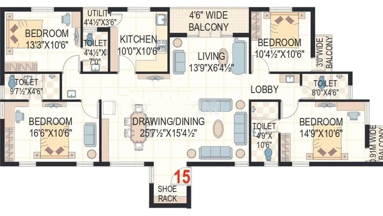 4 BHK Flat in Maphar Hillock in Attapur, Hyderabad - Image 836521