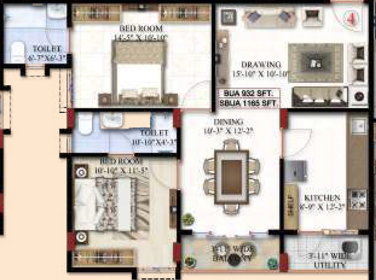 2 BHK Flat in Maphar Baig Pinnacle in Uppal, Hyderabad - Image 834264