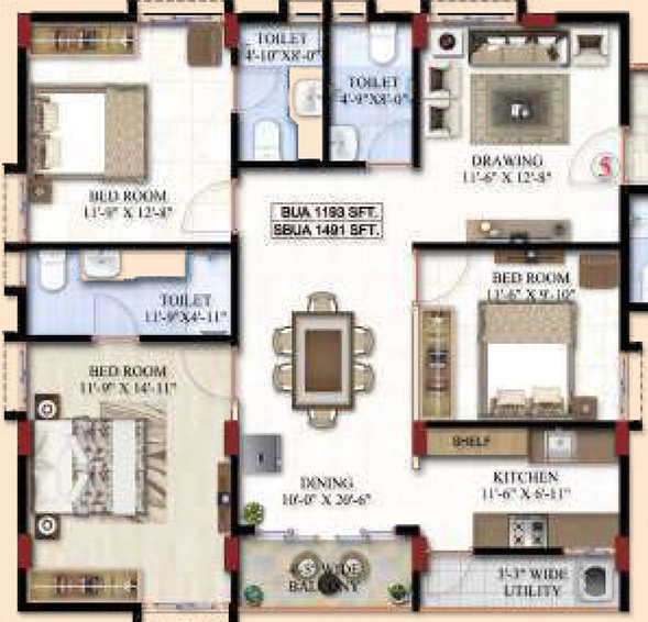 3 BHK Flat in Maphar Baig Pinnacle in Uppal, Hyderabad - Image 834265