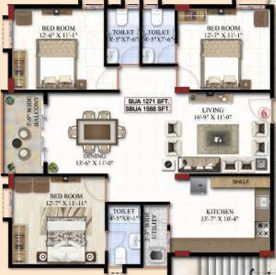 3 BHK Flat in Maphar Baig Pinnacle in Uppal, Hyderabad - Image 834266