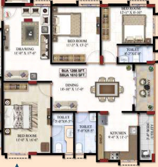 3 BHK Flat in Maphar Baig Pinnacle in Uppal, Hyderabad - Image 834267