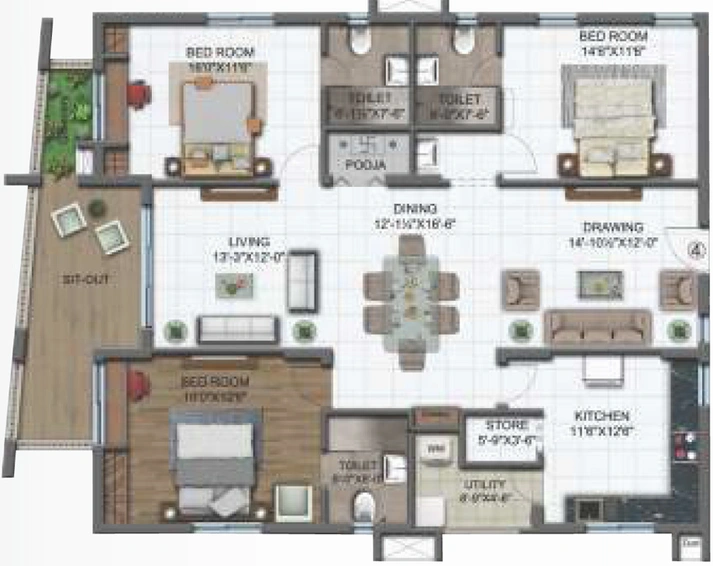 3 BHK Flat in S and S Green Grace in Gachibowli, Hyderabad - Image 768329