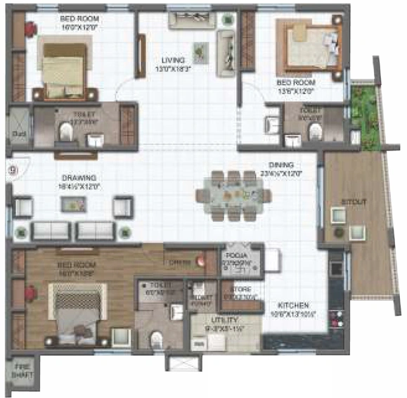 3 BHK Flat in S and S Green Grace in Gachibowli, Hyderabad - Image 768330