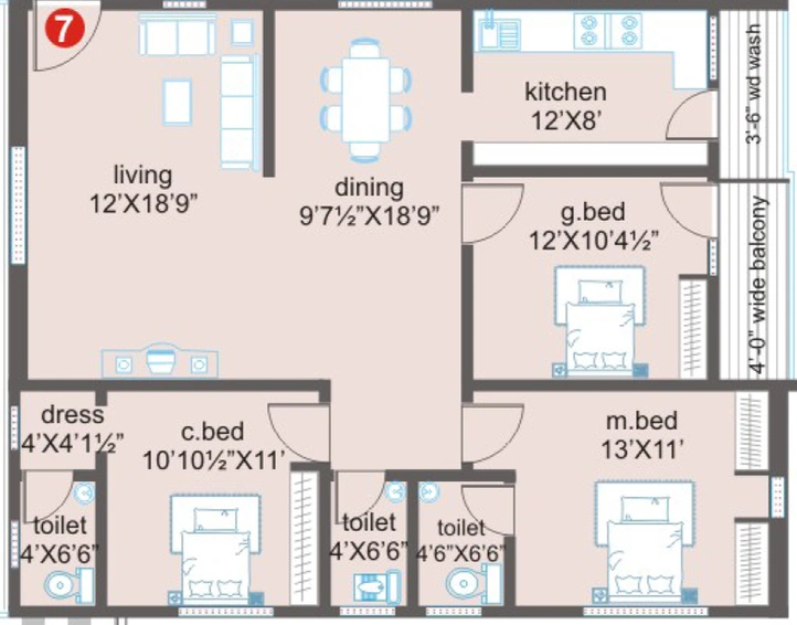 3 BHK Flat in Prime Majestic in Kurmannapalem, Visakhapatnam - Image 846833