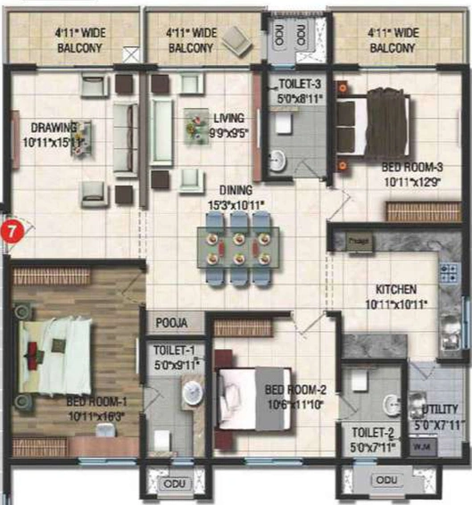 3 BHK Flat in Sumadhura Acropolis in Nanakramguda, Hyderabad - Image 768515