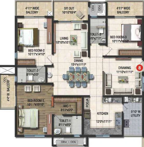 3 BHK Flat in Sumadhura Acropolis in Nanakramguda, Hyderabad - Image 768516