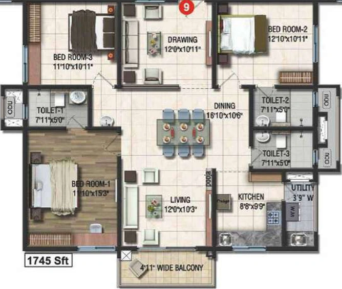 3 BHK Flat in Sumadhura Acropolis in Nanakramguda, Hyderabad - Image 768514