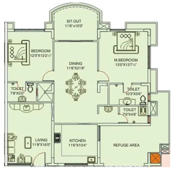 2 BHK Flat in Saket Sriyam in Secunderabad, Hyderabad - Image 836855