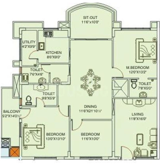 3 BHK Flat in Saket Sriyam in Secunderabad, Hyderabad - Image 836857