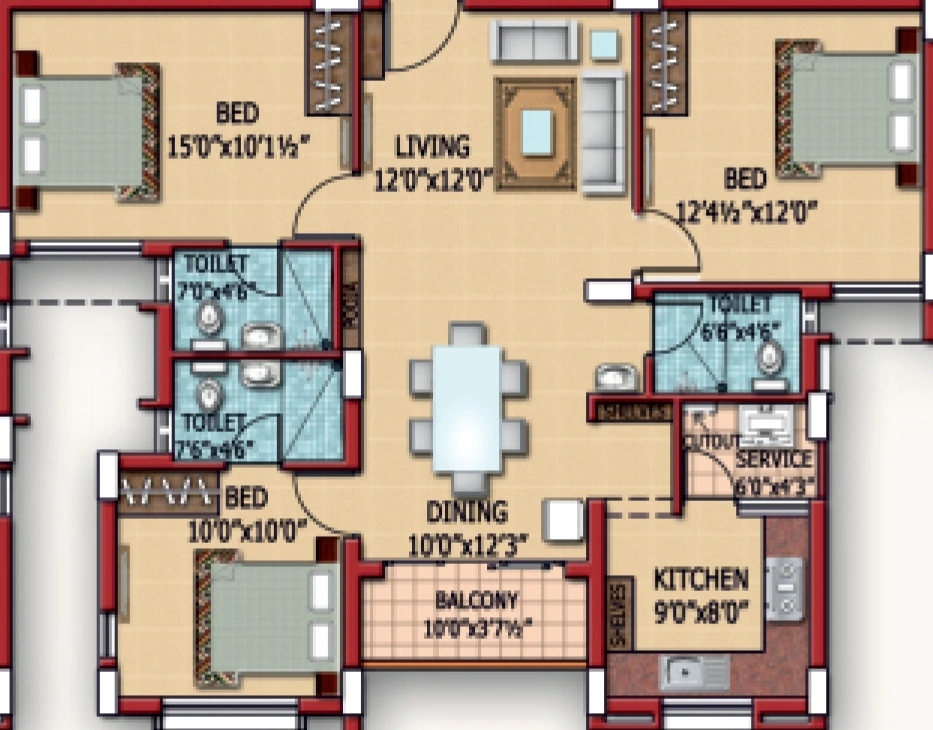 3 BHK Flat in Sri Maplewood in Kazhipattur, Chennai - Image 874896