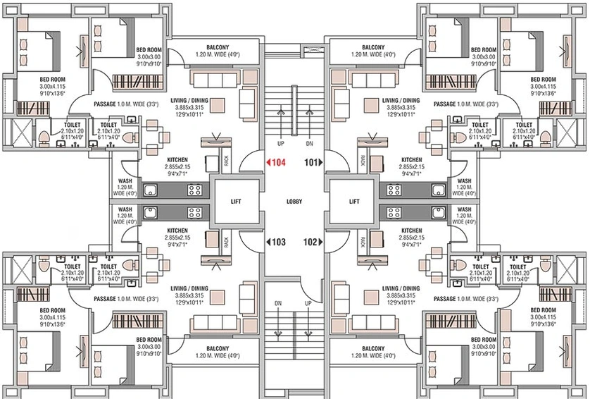 Floor Plan of Leverage Green Park Onyx in Shambhu Nagar, Nagpur - Image 227122