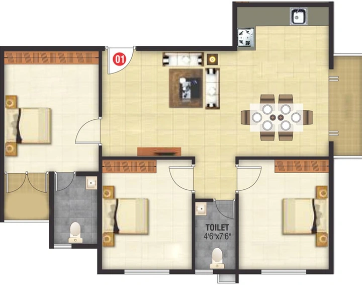 3 BHK Flat in Ravi Mahajan Amruta in Dwarka, Nashik - Image 835035