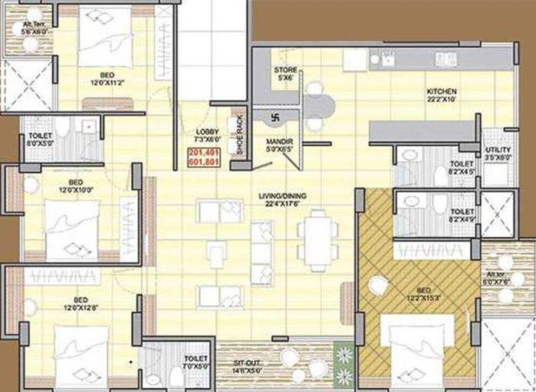 4 BHK Flat in Rushiraj Crescent in Gangapur Road, Nashik - Image 834971