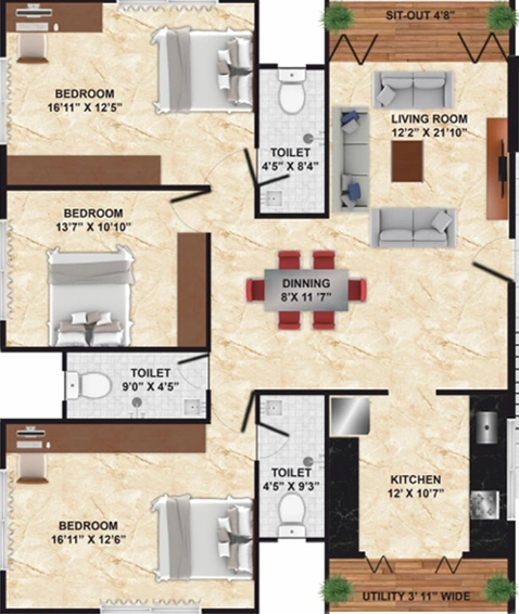 3 BHK Flat in Rushiraj Radiance in Gangapur Road, Nashik - Image 834984