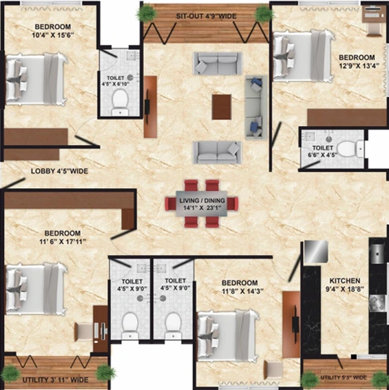 4 BHK Flat in Rushiraj Radiance in Gangapur Road, Nashik - Image 834985