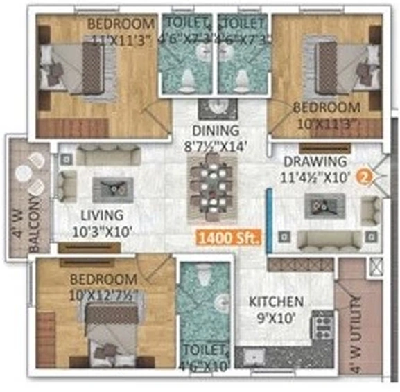 3 BHK Flat in Om Sree Patel Green Park in Yapral, Hyderabad - Image 837269