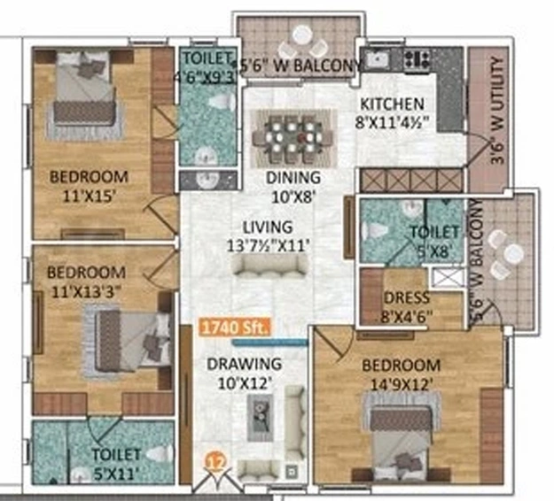 3 BHK Flat in Om Sree Patel Green Park in Yapral, Hyderabad - Image 837270