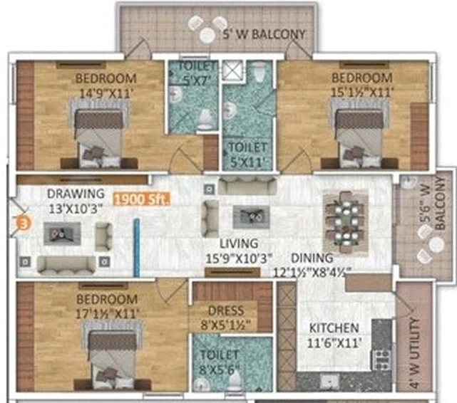 3 BHK Flat in Om Sree Patel Green Park in Yapral, Hyderabad - Image 837271