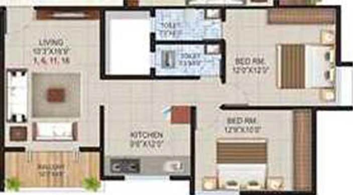 2 BHK Flat in Jay Sai Vijay Icon in Ram Wadi, Nashik - Image 834715