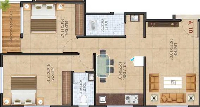 2 BHK Flat in Jay Vijay Paradise Park in Makhmalabad, Nashik - Image 834763