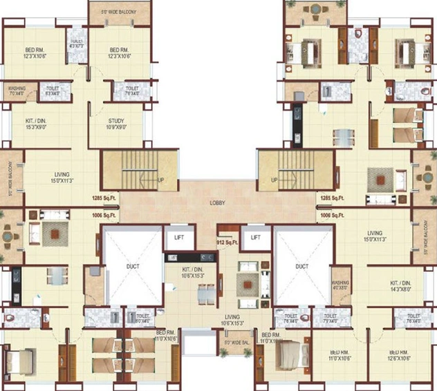 Floor Plan of Rajashree The Mornings in Ambika Nagar, Nashik - Image 229341