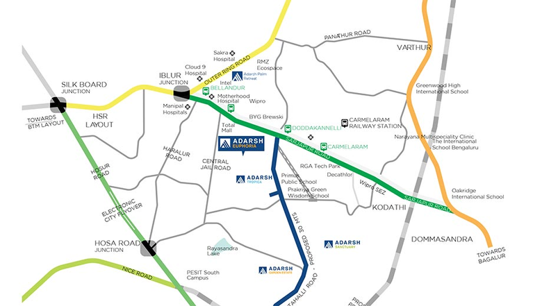 Location of Adarsh Euphoria in Sarjapur Road, Bangalore - Image 274701
