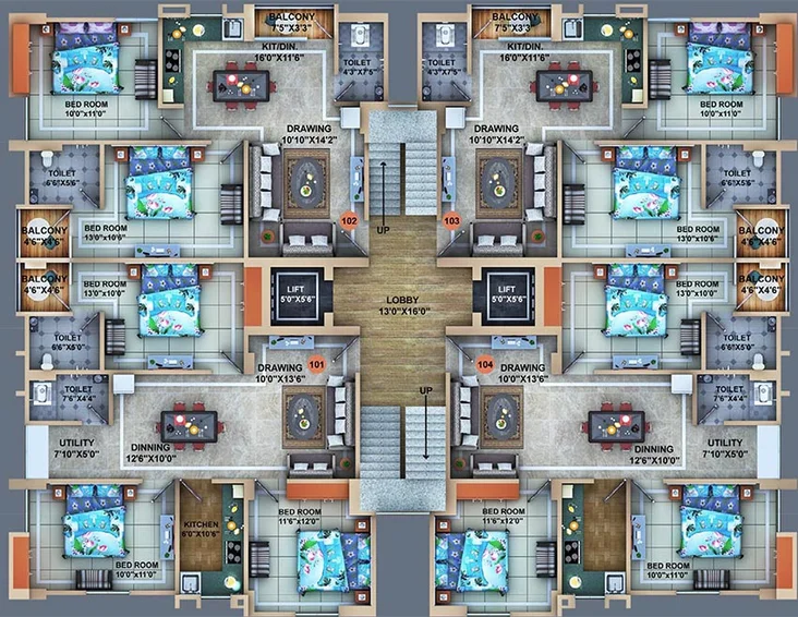 Floor Plan of Sunrise Sai Tower in Danapur, Patna - Image 246994