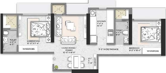 2 BHK Flat in Squarefeet Debonair Classic in Thane West, Thane - Image 846376