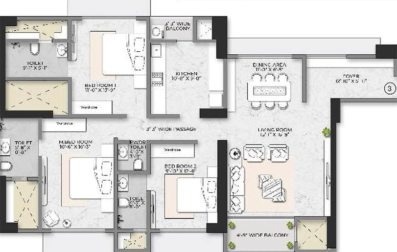 3 BHK Flat in Squarefeet Debonair Classic in Thane West, Thane - Image 846380