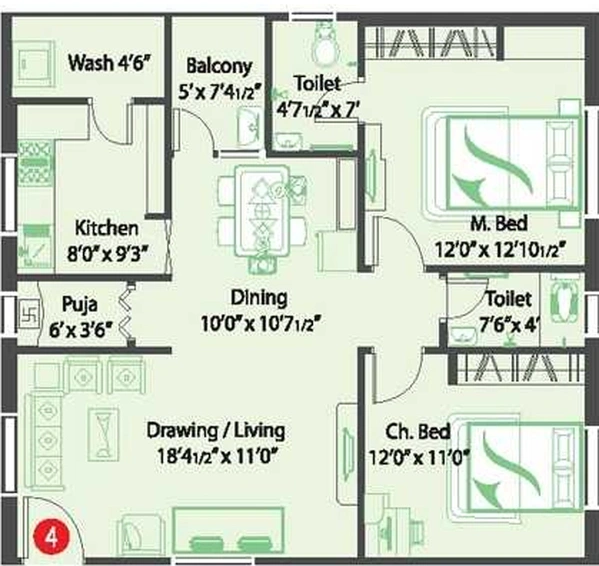 2 BHK Flat in CMG Pristine Apartments in Kondapur, Hyderabad - Image 837538