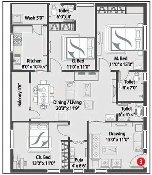 3 BHK Flat in CMG Pristine Apartments in Kondapur, Hyderabad - Image 837539