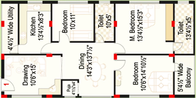 3 BHK Flat in Kavuri Ridge in Puppalaguda, Hyderabad - Image 834158