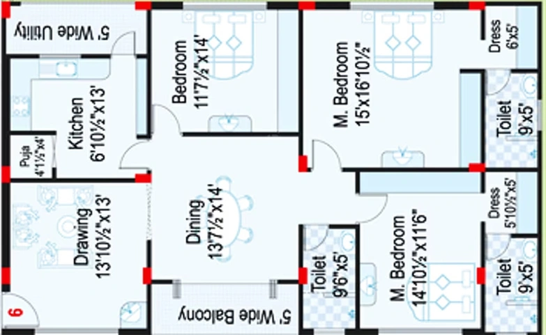 3 BHK Flat in Kavuri Ridge in Puppalaguda, Hyderabad - Image 834159