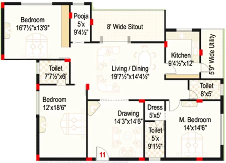 3 BHK Flat in Kavuri Ridge in Puppalaguda, Hyderabad - Image 834160